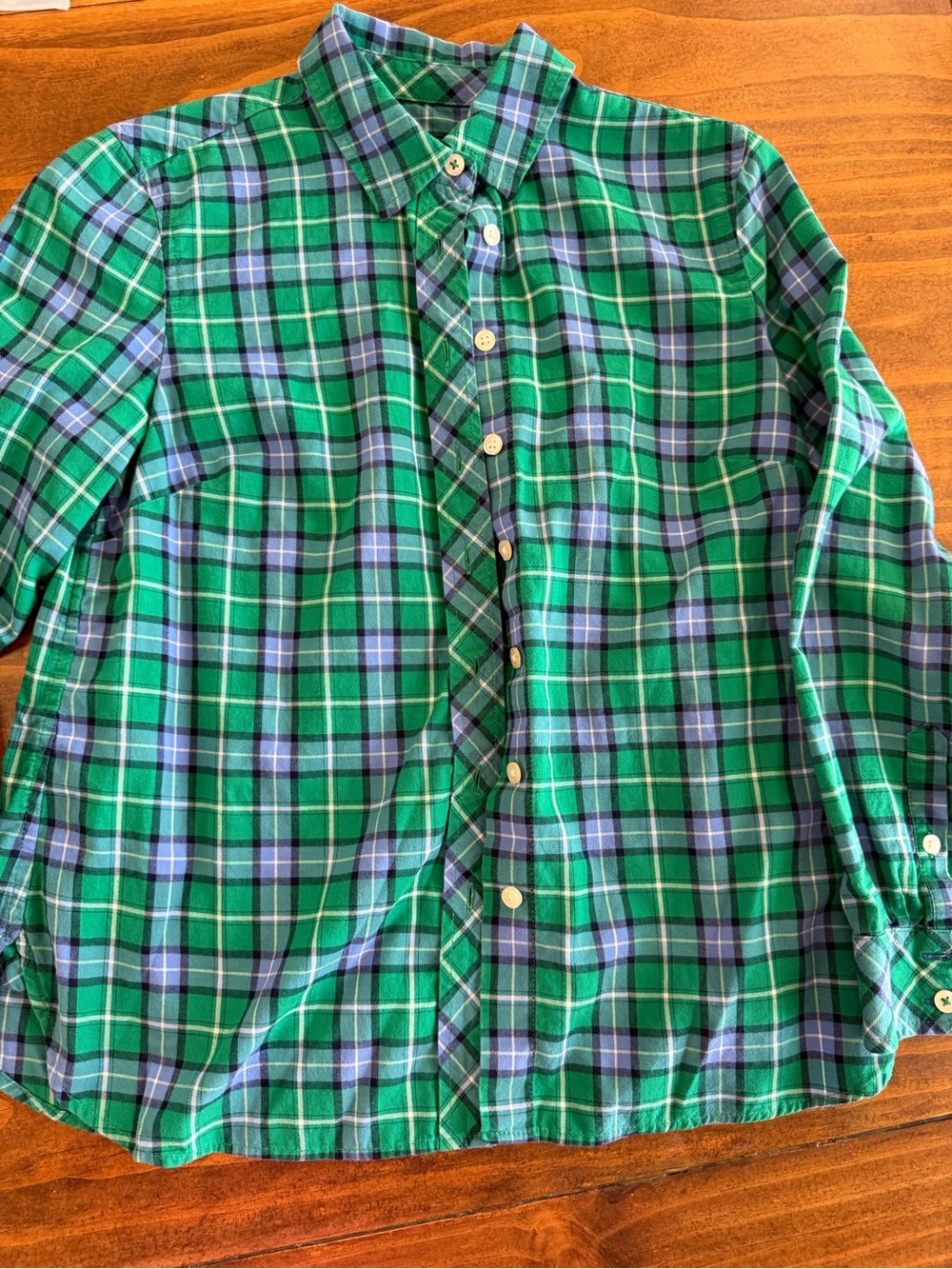 Talbots S Petite Green & Blue Flannel Plaid Button-Down Shirt
